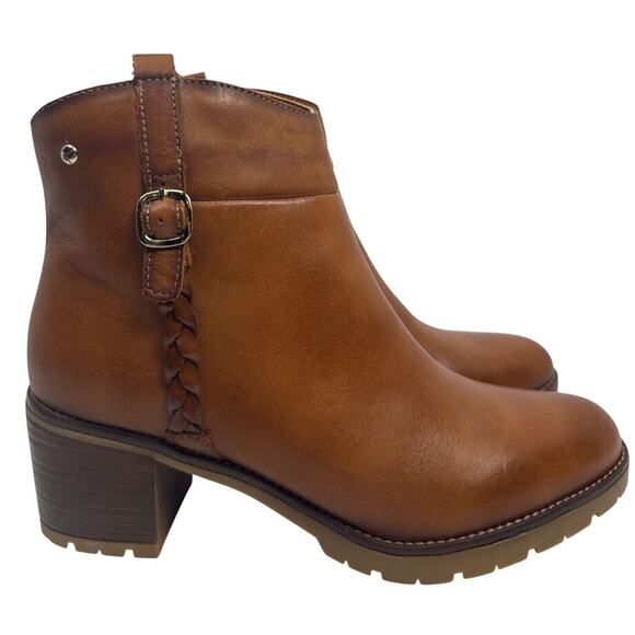 Pikolinos Llanes Ankle Boot with Buckle Women 9-9.5 40 Brandy Leather Block Heel - Picture 1 of 11